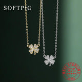 925 Silver Zircon Clover Choker Necklace For Women