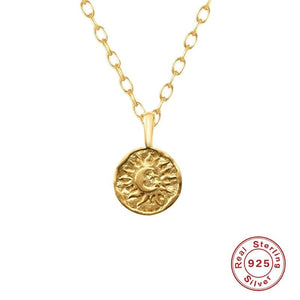 925 Silver Moon Necklace Women Vintage Sun Pendant Choker