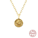 925 Silver Moon Necklace Women Vintage Sun Pendant Choker