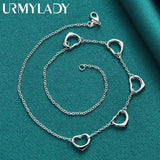 925 Silver Five Hearts Necklace Women Wedding Party Charm Jewelry