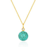 925 Silver Turquoise Circle Pendant Necklace Collarbone Chain