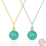 925 Silver Turquoise Circle Pendant Necklace Collarbone Chain