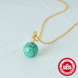 925 Silver Turquoise Circle Pendant Necklace Collarbone Chain