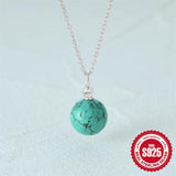 925 Silver Turquoise Circle Pendant Necklace Collarbone Chain