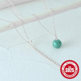 925 Silver Turquoise Circle Pendant Necklace Collarbone Chain