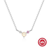 925 Silver Opal Zircon Round Pendant Necklace Chain Women Girls Jewelry Gift