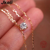 925 Sterling Silver Zircon Heart Necklace Pendant Chain Plated 14K Jewelry