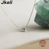 925 Sterling Silver Zircon Heart Necklace Pendant Chain Plated 14K Jewelry