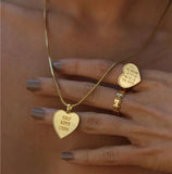 925 Silver SELF Love Heart Pendant Snake Chain Women Party Jewelry