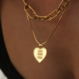 925 Silver SELF Love Heart Pendant Snake Chain Women Party Jewelry