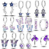 925 Silver Purple Butterflies Faram's Earrings