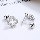 925 Silver CZ Four-leaf Clover Stud Earrings