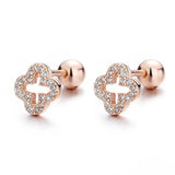 925 Silver CZ Four-leaf Clover Stud Earrings