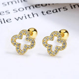 925 Silver CZ Four-leaf Clover Stud Earrings