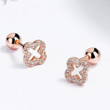 925 Silver CZ Four-leaf Clover Stud Earrings
