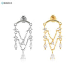 925 Silver Zircon Drop Stud Earring Line Crystal Clips