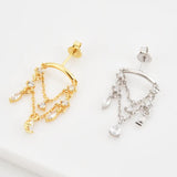 925 Silver Zircon Drop Stud Earring Line Crystal Clips