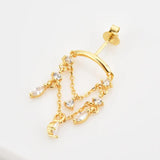 925 Silver Zircon Drop Stud Earring Line Crystal Clips