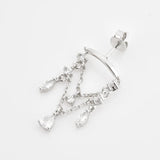 925 Silver Zircon Drop Stud Earring Line Crystal Clips