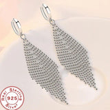 925 Silver Tassel Beads Long Earrings Wedding Jewelry