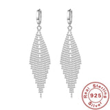 925 Silver Tassel Beads Long Earrings Wedding Jewelry