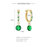 Emerald Eardrop Silver 925 Zircon Earrings Wedding Party Anniversary