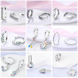 925 Sterling Silver Pave CZ U Heart Zircon Round Hoop Star Moon Earrings