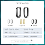 925 Silver Square Hoop Earrings French Fine Jewelry