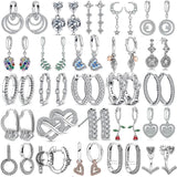 925 Silver Loved Heart Hoops Earrings Zircon Butterfly Heart