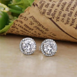 925 Sterling Silver Flower Heart Crystal Studs Earring