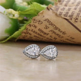 925 Sterling Silver Flower Heart Crystal Studs Earring