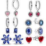 925 Silver Red Heart Stud & Sparkling Hoop Earrings Set