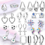 925 Silver Zircon Heart Snowflake Flower Hoop Earrings For Women