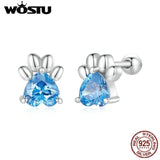 925 Silver Zircon Dog Paw Heart Stud Earrings CQE1574-LB