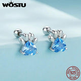 925 Silver Zircon Dog Paw Heart Stud Earrings CQE1574-LB