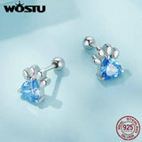 925 Silver Zircon Dog Paw Heart Stud Earrings CQE1574-LB
