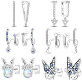 925 Silver Butterfly Moon Star Earrings Women