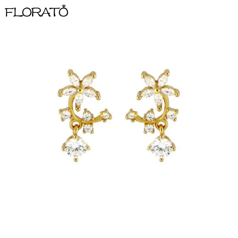 Crystal Flower Stud Earrings 925 Sterling Silver Zircon Earring