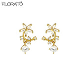 Crystal Flower Stud Earrings 925 Sterling Silver Zircon Earring