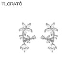 Crystal Flower Stud Earrings 925 Sterling Silver Zircon Earring