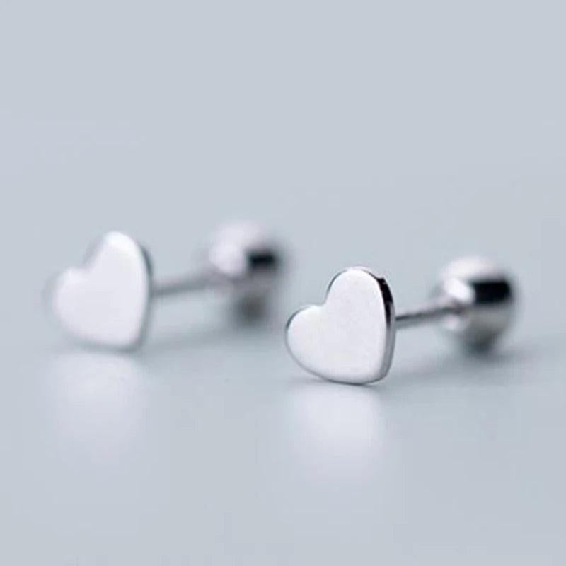 925 Sterling Silver Heart Screw-back Stud Earrings