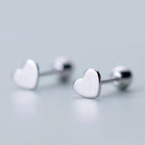 925 Sterling Silver Heart Screw-back Stud Earrings