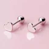925 Sterling Silver Heart Screw-back Stud Earrings
