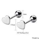 925 Sterling Silver Heart Screw-back Stud Earrings