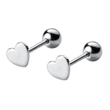 925 Sterling Silver Heart Screw-back Stud Earrings
