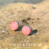 Natural Rhodochrosite Stud Earrings 925 Silver Vintage Femme Gift Jewelry