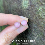 Natural Rhodochrosite Stud Earrings 925 Silver Vintage Femme Gift Jewelry