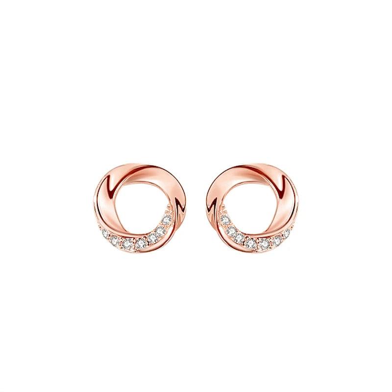 S925 Sterling Silver Twist Stud Earrings with Zircon CZ for Women