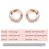 S925 Sterling Silver Twist Stud Earrings with Zircon CZ for Women
