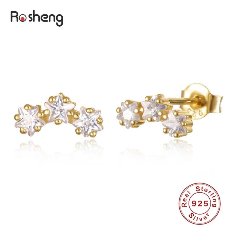 S925 Sterling Silver Rhinestone Stud Earrings All-Match Style for Women